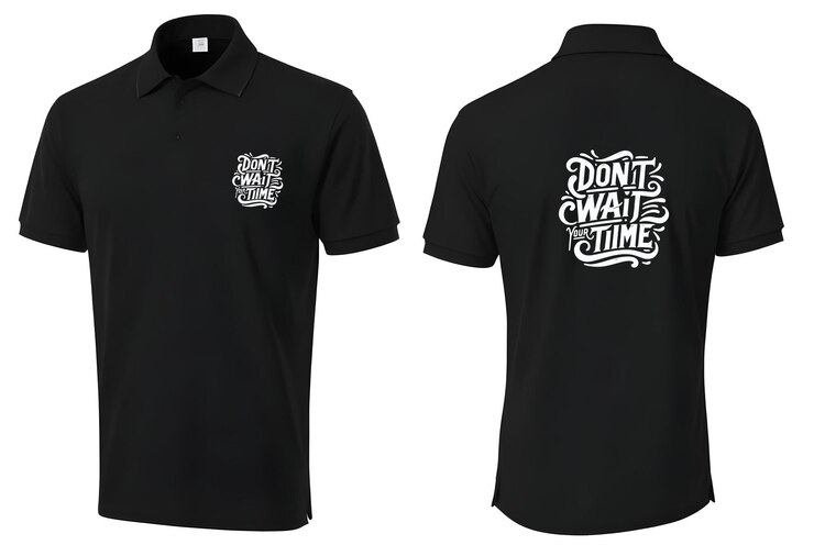 PSD une chemise noire avec les mots n'attendez pas d'être chaud