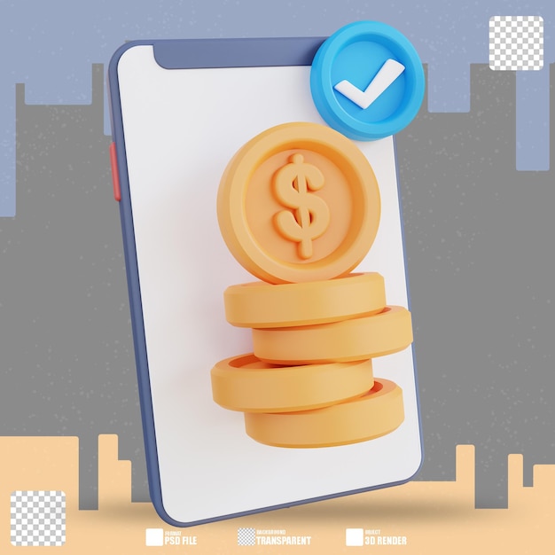 cheque financeiro de ilustração 3D no celular 2