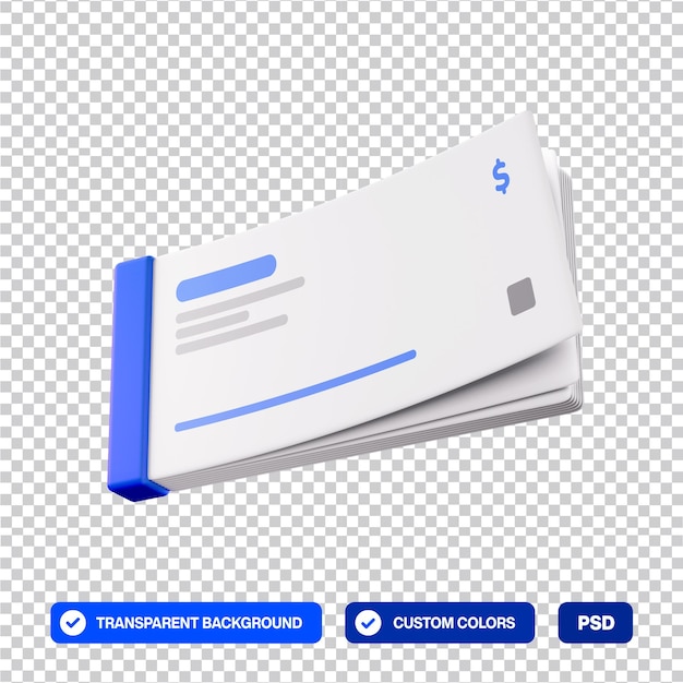 Chequeo financiero en papel Ilustración de icono de dibujos animados en 3D