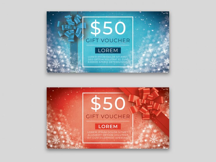 PSD chèques-cadeaux sur le thème de l&#39;hiver avec des éléments de neige