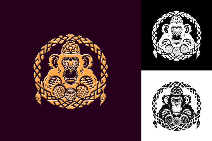 PSD cherimoya con silueta de mono y diseño geométrico con diseño vectorial de ilustraciones creativas b
