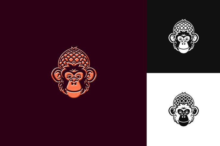 PSD cherimoya con silueta de mono y diseño geométrico con diseño vectorial de ilustraciones creativas b