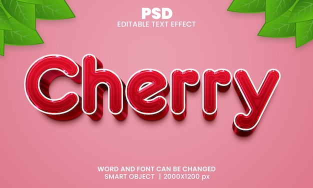 Cherry 3d bearbeitbarer Texteffekt Premium Psd mit Hintergrund
