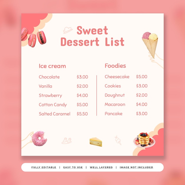 PSD cherry sweet playful dessert shop instagram post