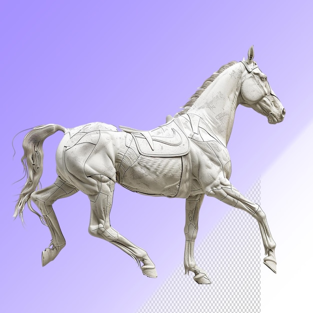 PSD un cheval blanc avec une queue blanche et un cheval blanc dessus.