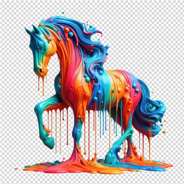 PSD un cheval avec une coloration colorée est dessiné avec un pinceau