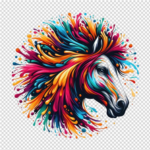 PSD un cheval coloré avec des plumes colorées sur sa tête