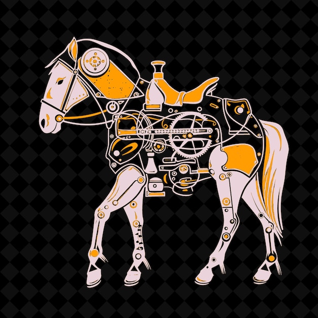 PSD un cheval avec un corps jaune et orange et le mot le cheval dessus