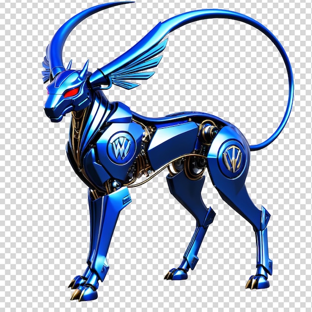 PSD cheval métallique bleu sur un fond transparent illustration 3d de rendu 3d