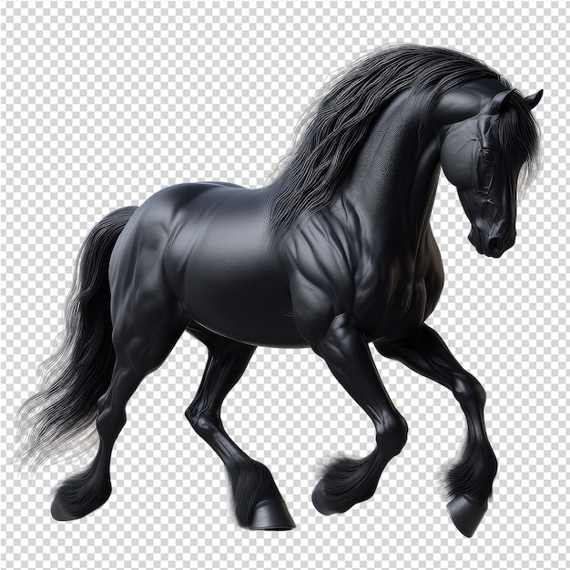 PSD un cheval noir avec une crinière noire est sur un fond transparent