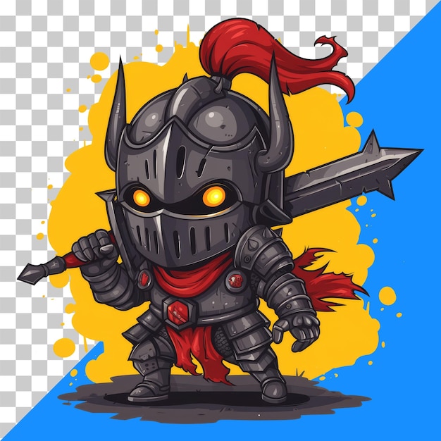 PSD un chevalier de dessin animé avec une épée et une cape rouge