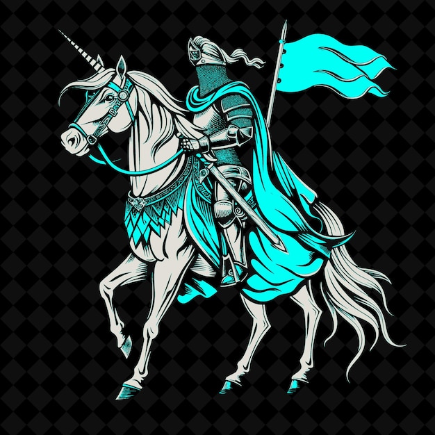 PSD un chevalier avec une épée et un bouclier sur la tête est dans un uniforme vert et bleu