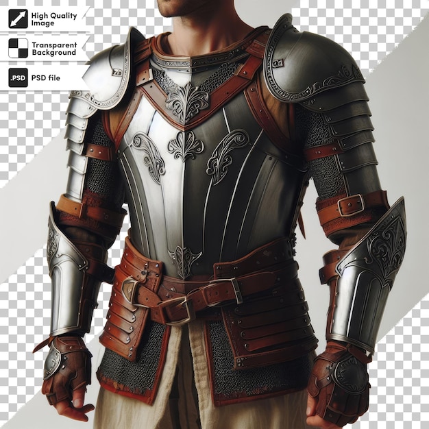 PSD chevalier médiéval en armure sur fond transparent avec couche de masque modifiable