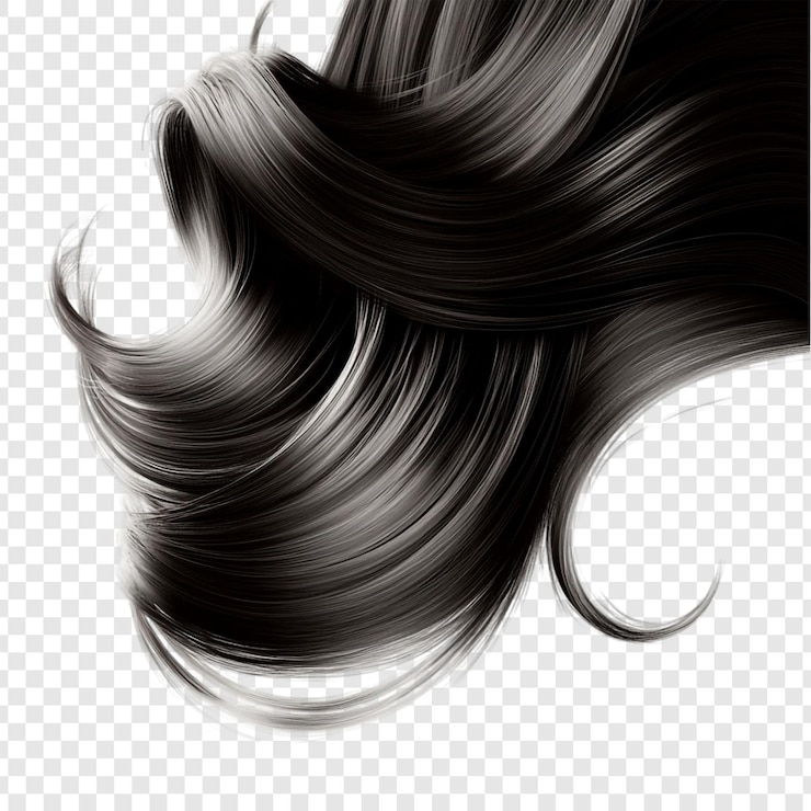 PSD les cheveux noirs luxueux coulant élégamment une cascade de fils brillants beauté et douceur