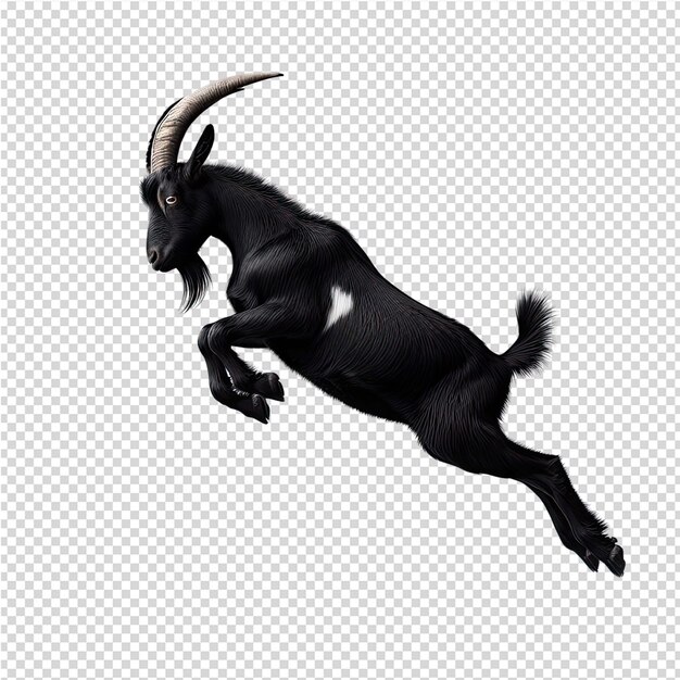 PSD une chèvre noire avec un visage blanc saute sur un fond blanc