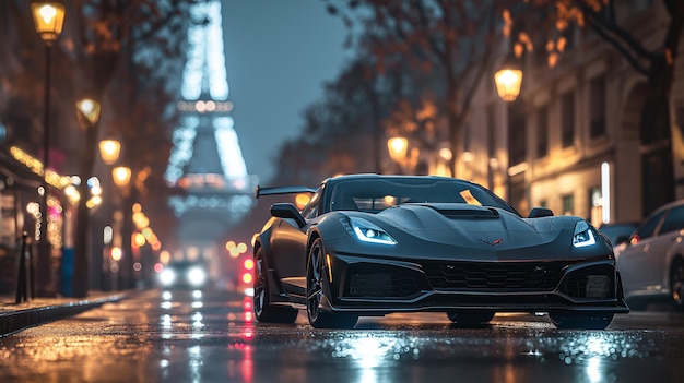 La Chevrolet Corvette Grise Dans Les Rues De Paris Est Le Papier Peint Du Bureau De La Super Voiture.