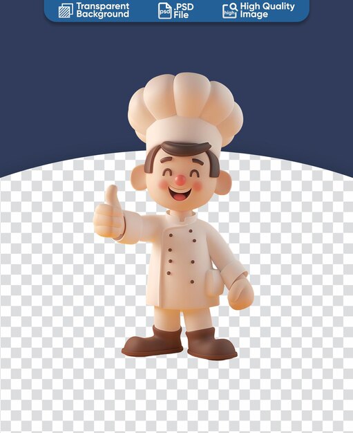 Chibi Cartoon 3D Render Ilustración Un chef lindo y feliz dando el pulgar hacia arriba