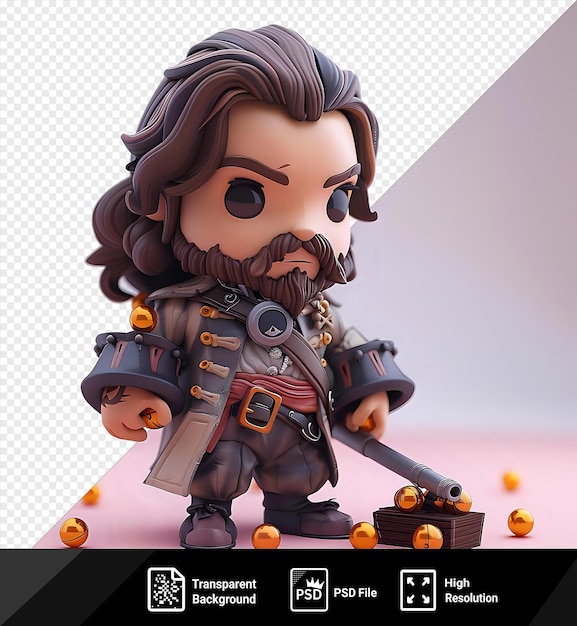 PSD chibi sir francis drake, o corsário com pequenas balas de canhão.