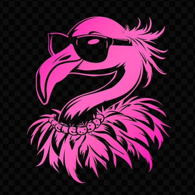 PSD chic flamingo mascota logotipo con una pluma boa y gafas de sol psd vector camiseta arte de tinta de tatuaje