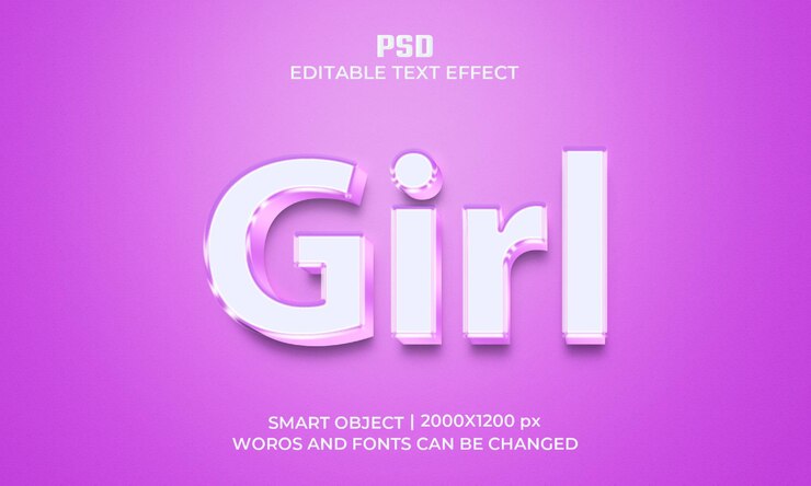 PSD chica 3d photoshop efecto de texto editable con fondo