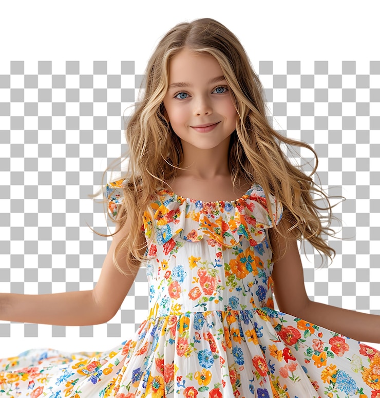 PSD chica adolescente en vestido de verano en un fondo transparente aislado