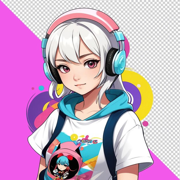 PSD una chica de anime con auriculares