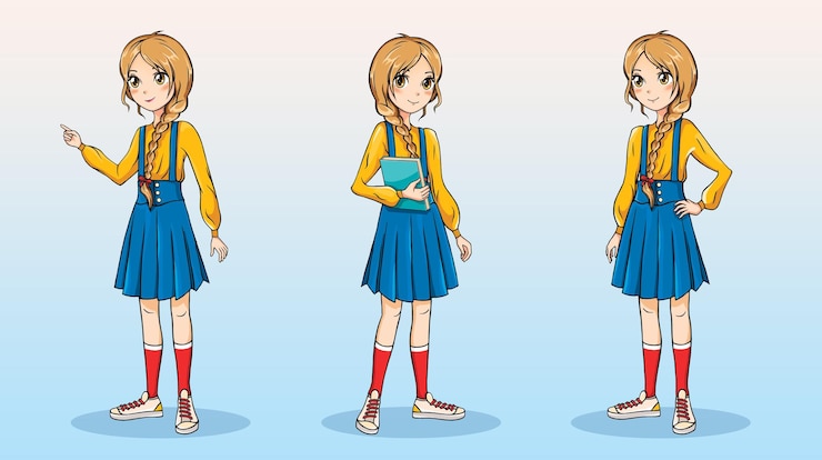 PSD chica anime en diferentes poses.
