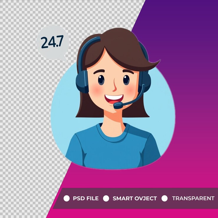 PSD una chica con un auricular servicio de atención al cliente ilustración 3d