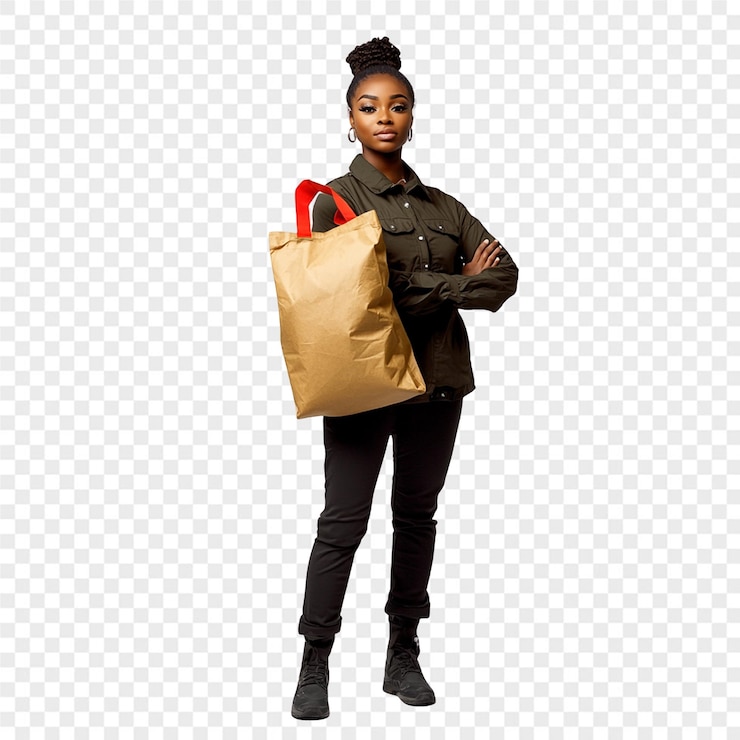PSD una chica con una bolsa en un fondo blanco