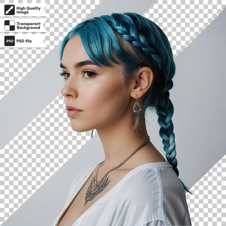 PSD una chica con cabello azul y un tatuaje en el cuello