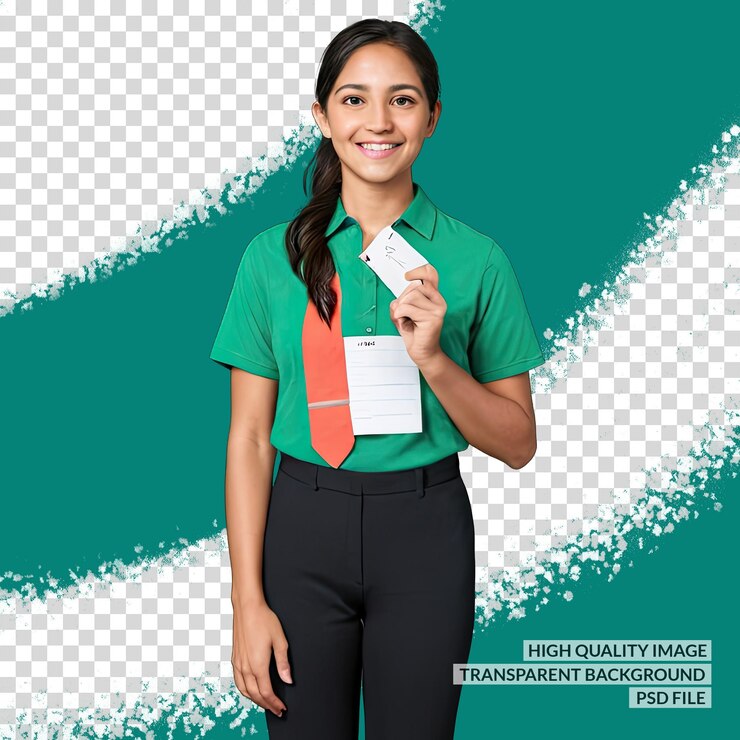 PSD una chica con una camisa verde sostiene una tarjeta que dice cambio