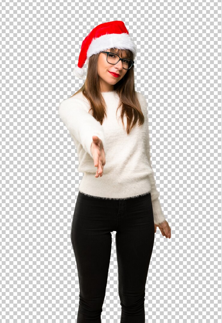 PSD chica celebrando las fiestas navideñas dándose la mano para cerrar un buen negocio