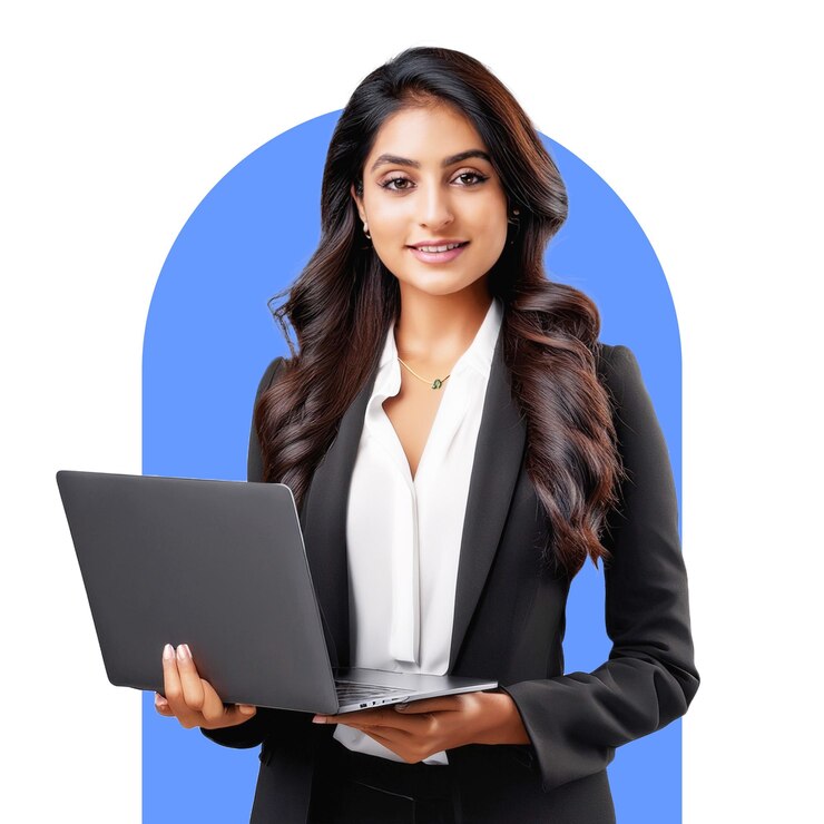 PSD una chica con una computadora portátil en fondo aislado png eliminado