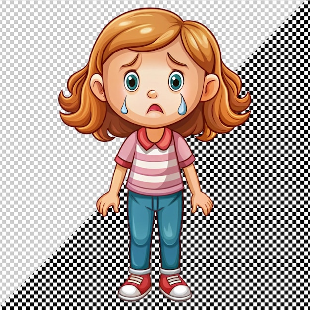 PSD chica de dibujos animados llorando en un fondo transparente