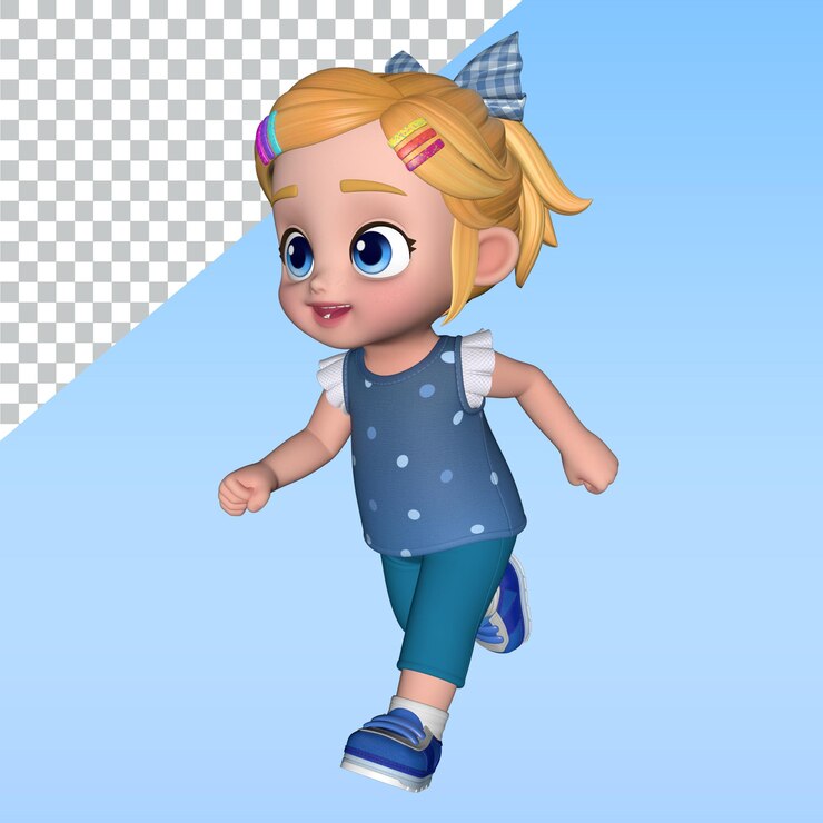 PSD una chica de dibujos animados un personaje de dibujo animado en 3d posa ilustración de diseño de biblioteca personaje de renderización en 3d