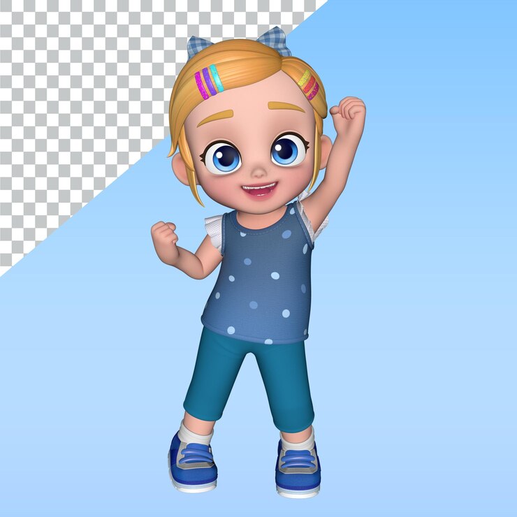 PSD una chica de dibujos animados un personaje de dibujo animado en 3d posa ilustración de diseño de biblioteca personaje de renderización en 3d