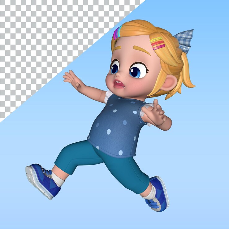 PSD una chica de dibujos animados un personaje de dibujo animado en 3d posa ilustración de diseño de biblioteca personaje de renderización en 3d