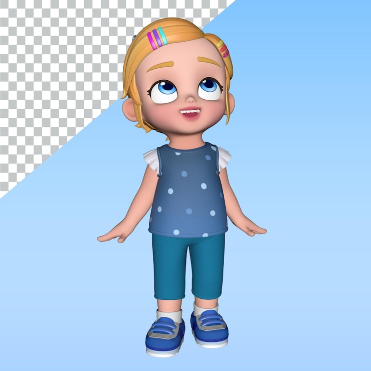 PSD una chica de dibujos animados un personaje de dibujo animado en 3d posa ilustración de diseño de biblioteca personaje de renderización en 3d
