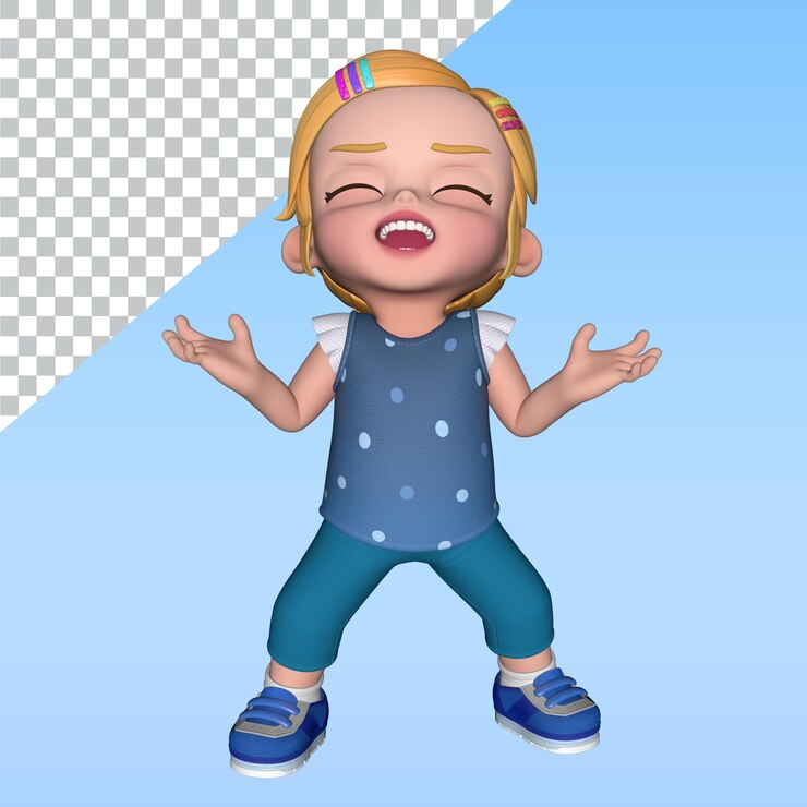 PSD una chica de dibujos animados un personaje de dibujo animado en 3d posa ilustración de diseño de biblioteca personaje de renderización en 3d