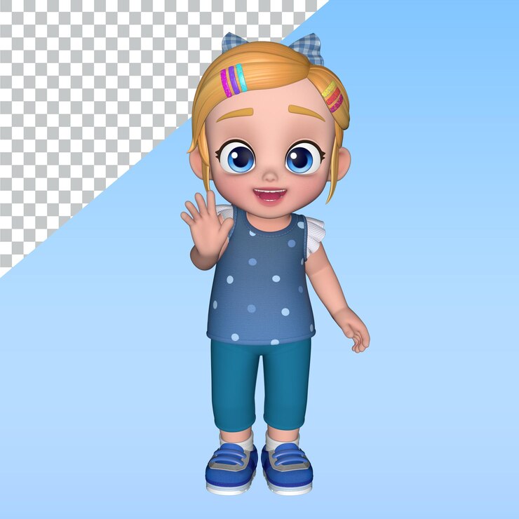PSD una chica de dibujos animados un personaje de dibujo animado en 3d posa ilustración de diseño de biblioteca personaje de renderización en 3d