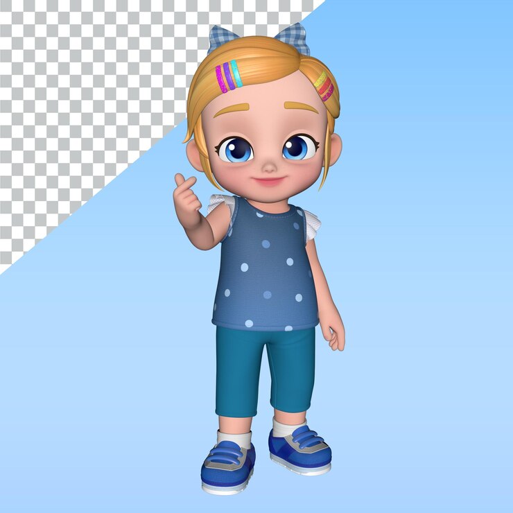 PSD una chica de dibujos animados un personaje de dibujo animado en 3d posa ilustración de diseño de biblioteca personaje de renderización en 3d