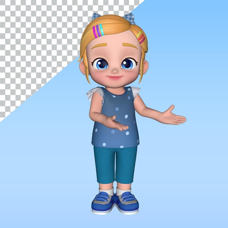 PSD una chica de dibujos animados un personaje de dibujo animado en 3d posa ilustración de diseño de biblioteca personaje de renderización en 3d