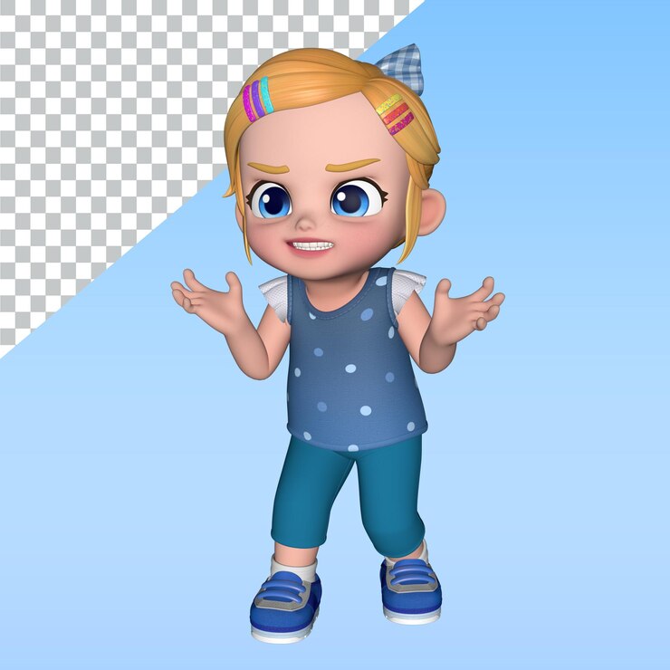 PSD una chica de dibujos animados un personaje de dibujo animado en 3d posa ilustración de diseño de biblioteca personaje de renderización en 3d