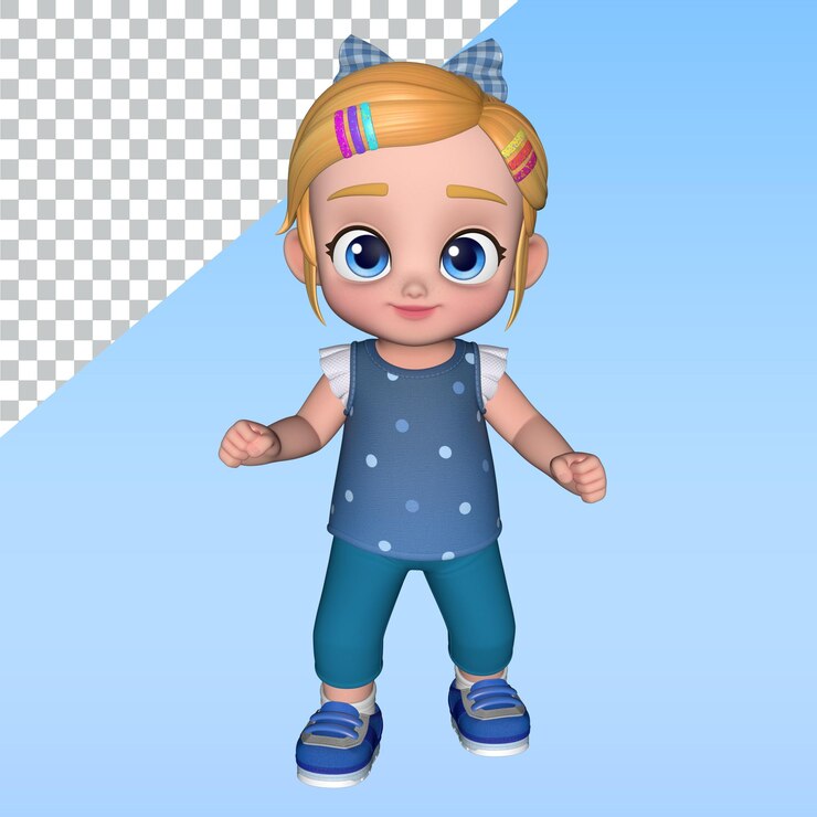 PSD una chica de dibujos animados un personaje de dibujo animado en 3d posa ilustración de diseño de biblioteca personaje de renderización en 3d