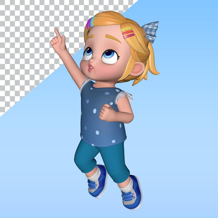 PSD una chica de dibujos animados un personaje de dibujo animado en 3d posa ilustración de diseño de biblioteca personaje de renderización en 3d