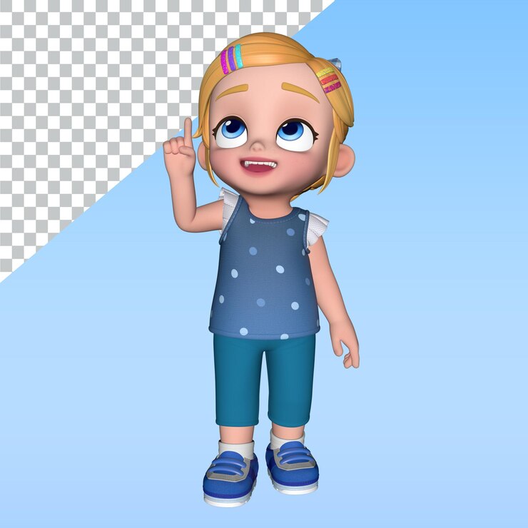 PSD una chica de dibujos animados un personaje de dibujo animado en 3d posa ilustración de diseño de biblioteca personaje de renderización en 3d
