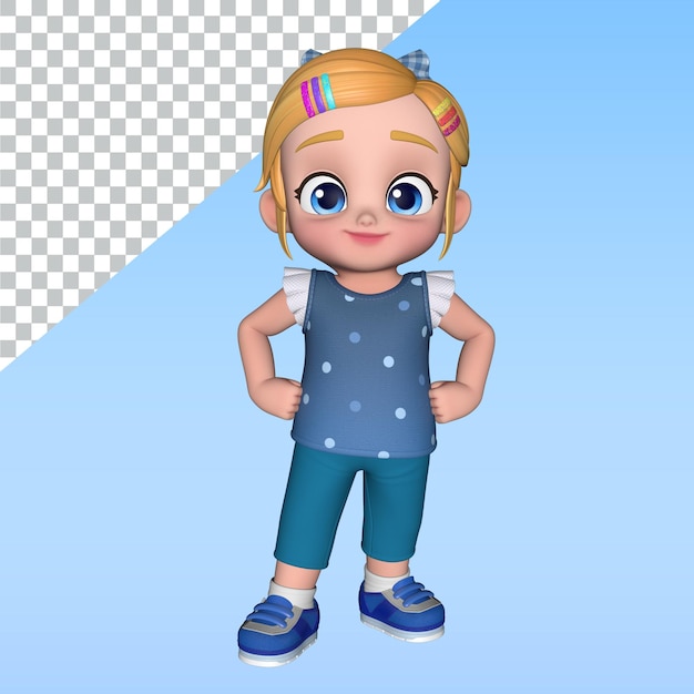 una chica de dibujos animados un personaje de dibujo animado en 3D posa ilustración de diseño de biblioteca personaje de renderización en 3D