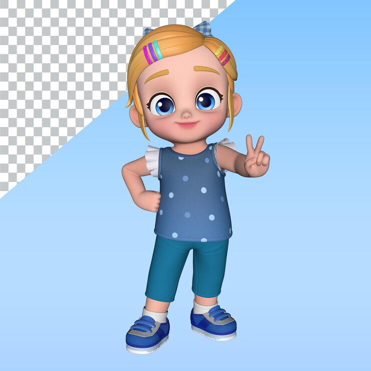 PSD una chica de dibujos animados un personaje de dibujo animado en 3d posa ilustración de diseño de biblioteca personaje de renderización en 3d