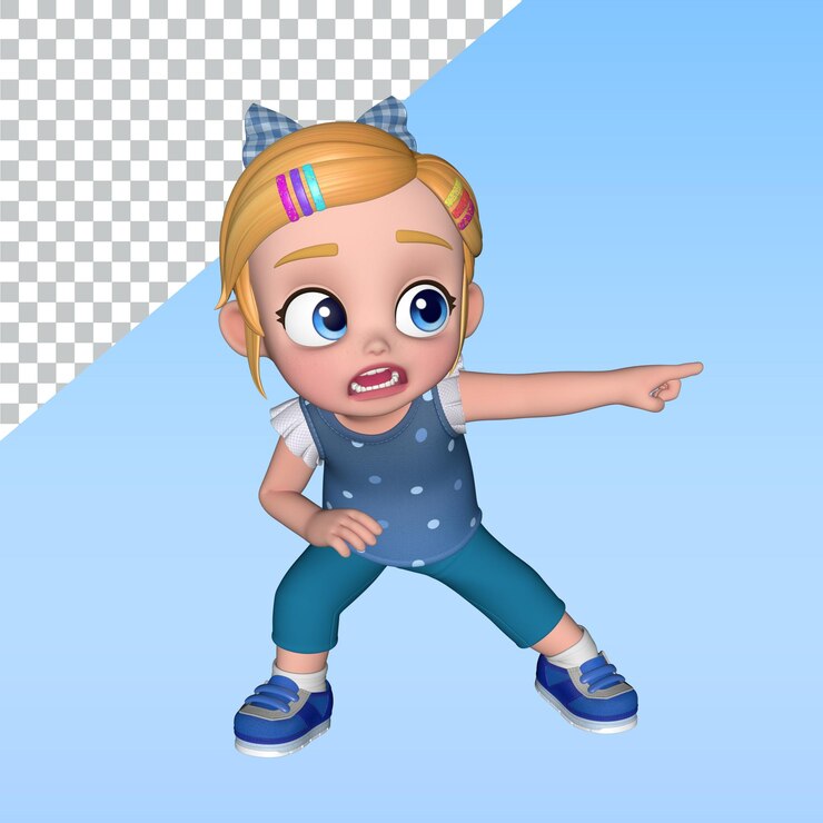 PSD una chica de dibujos animados un personaje de dibujo animado en 3d posa ilustración de diseño de biblioteca personaje de renderización en 3d