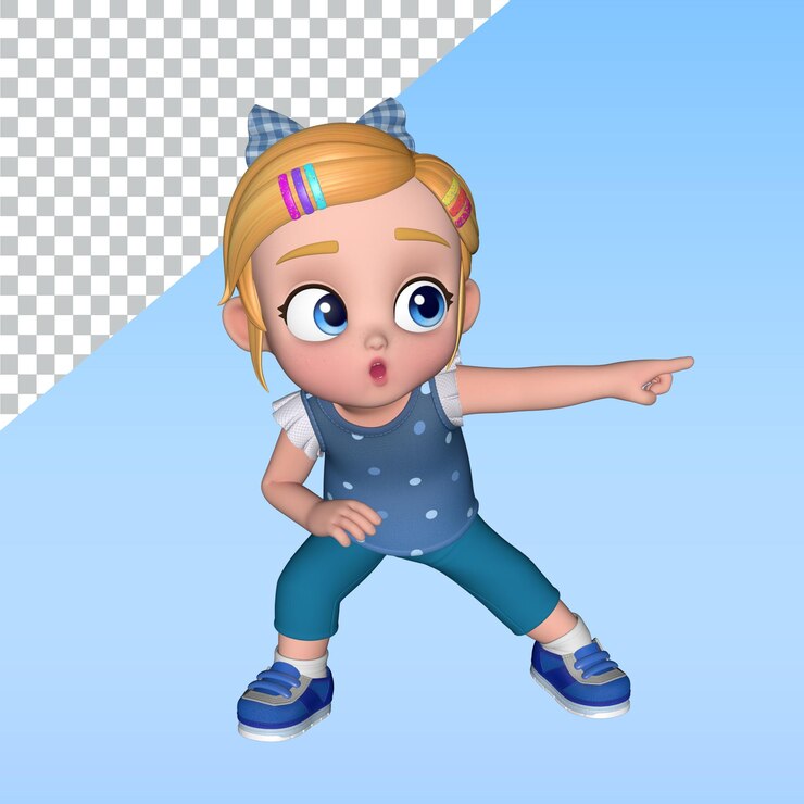 PSD una chica de dibujos animados un personaje de dibujo animado en 3d posa ilustración de diseño de biblioteca personaje de renderización en 3d